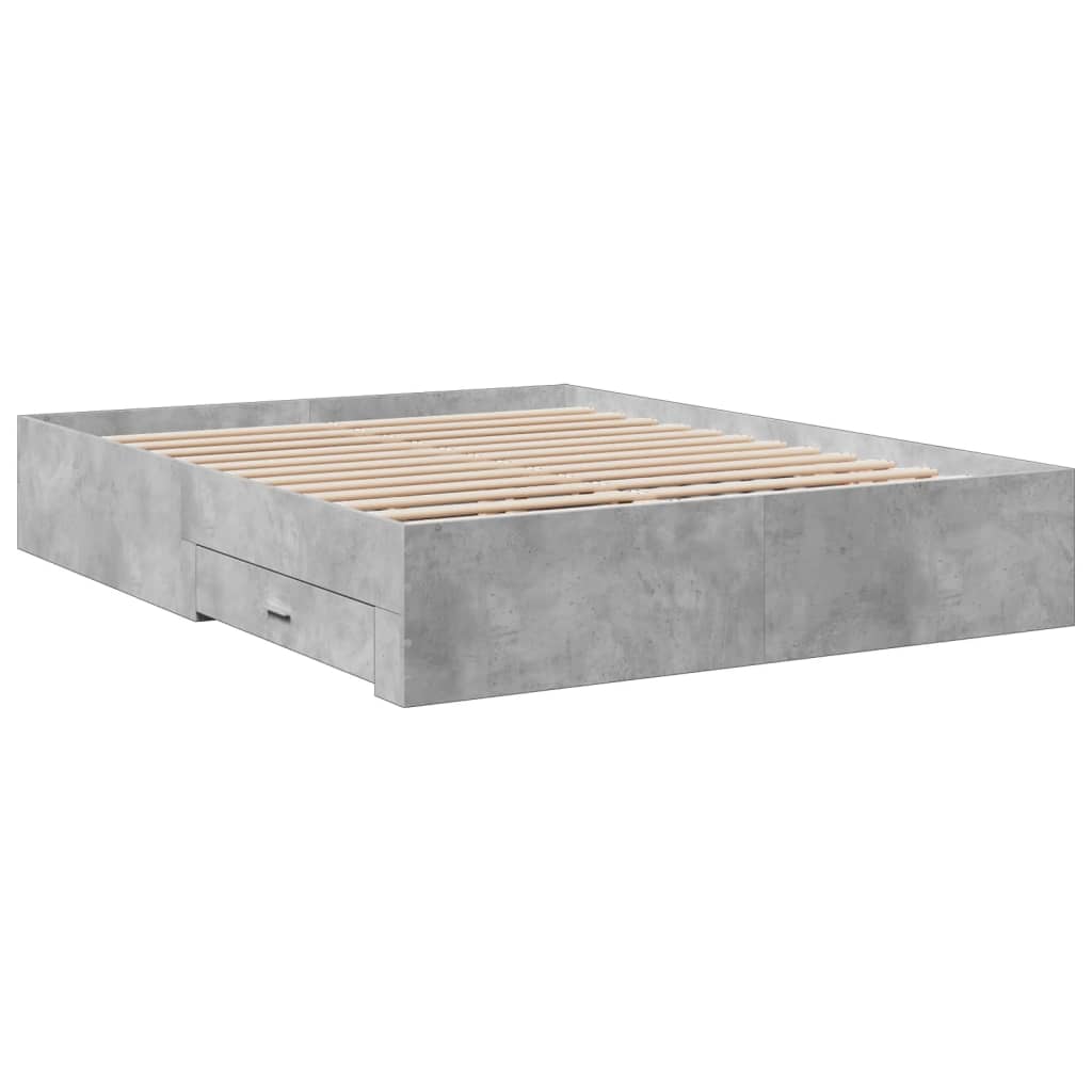 Bed Frame With Drawers Concrete Grey 150X200 Cm King Size Engineered Wood