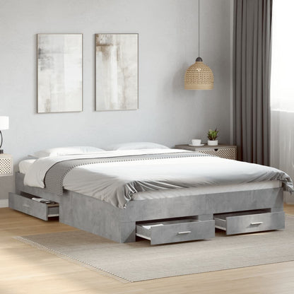 Bed Frame With Drawers Concrete Grey 150X200 Cm King Size Engineered Wood