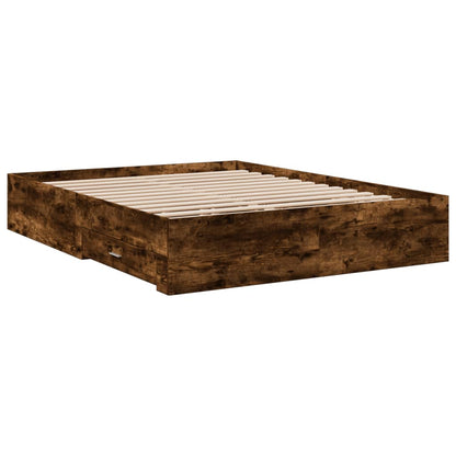 Bed Frame With Drawers Smoked Oak 150X200 Cm King Size Engineered Wood