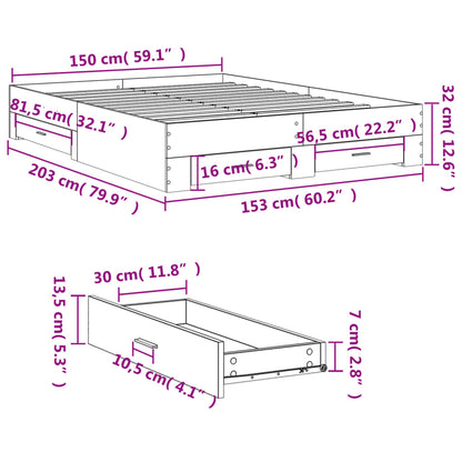 Bed Frame With Drawers Smoked Oak 150X200 Cm King Size Engineered Wood