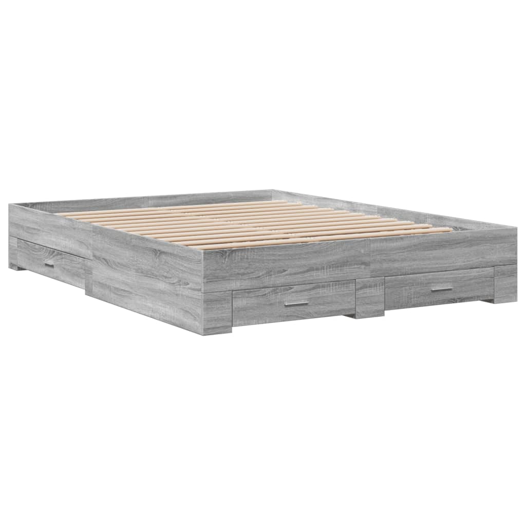 Bed Frame With Drawers Grey Sonoma 150X200 Cm King Size Engineered Wood