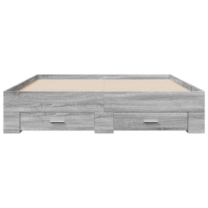 Bed Frame With Drawers Grey Sonoma 150X200 Cm King Size Engineered Wood