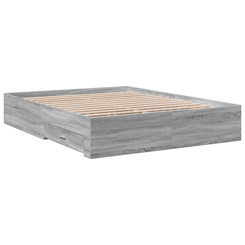 Bed Frame With Drawers Grey Sonoma 150X200 Cm King Size Engineered Wood