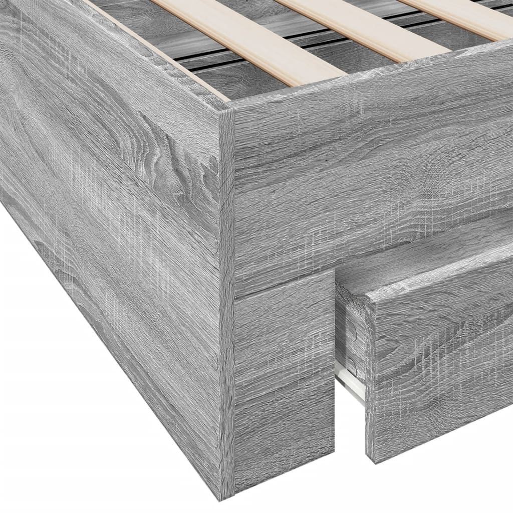 Bed Frame With Drawers Grey Sonoma 150X200 Cm King Size Engineered Wood