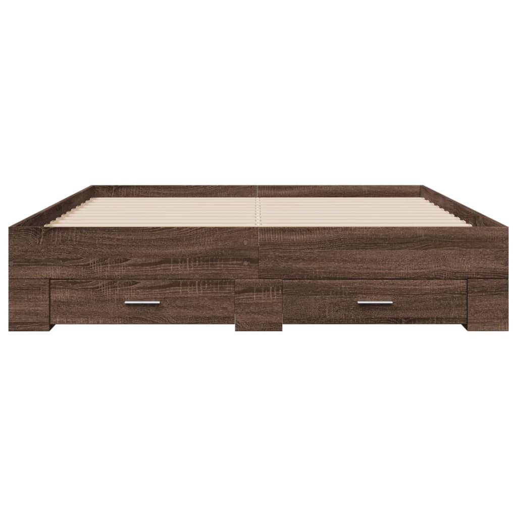 Bed Frame With Drawers Brown Oak 150X200 Cm King Size Engineered Wood