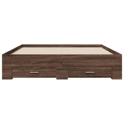 Bed Frame With Drawers Brown Oak 150X200 Cm King Size Engineered Wood