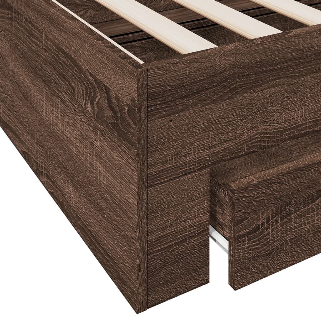 Bed Frame With Drawers Brown Oak 150X200 Cm King Size Engineered Wood