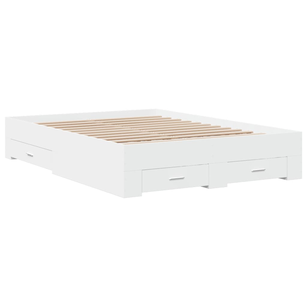 Bed Frame With Drawers White 135X190 Cm Double Engineered Wood