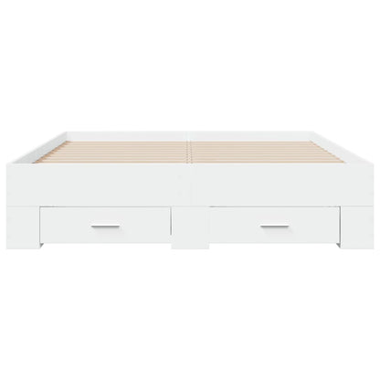 Bed Frame With Drawers White 135X190 Cm Double Engineered Wood