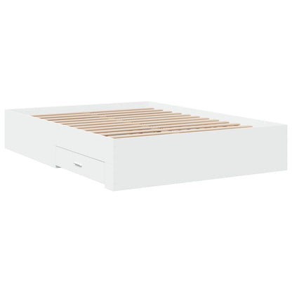 Bed Frame With Drawers White 135X190 Cm Double Engineered Wood