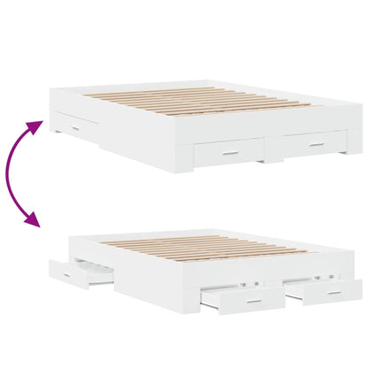 Bed Frame With Drawers White 135X190 Cm Double Engineered Wood