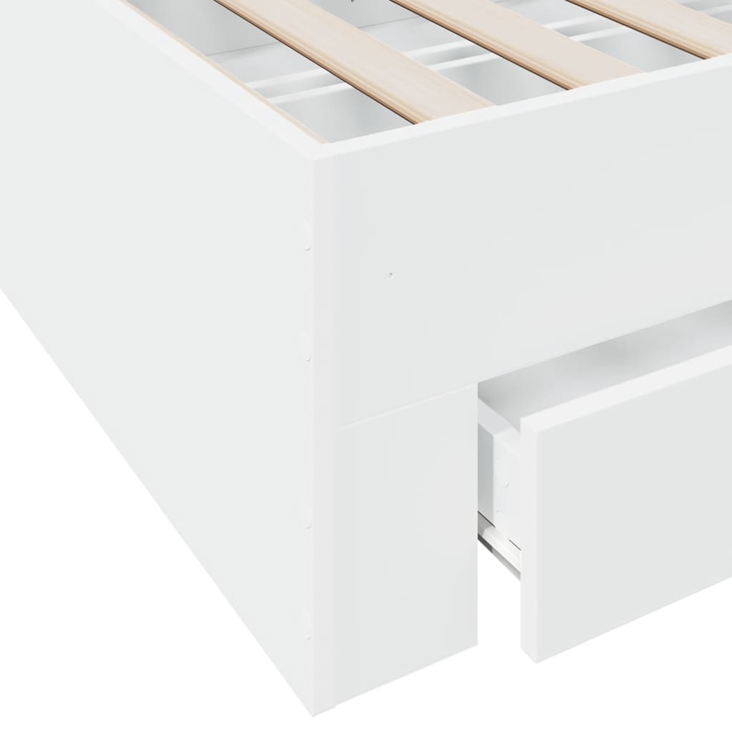 Bed Frame With Drawers White 135X190 Cm Double Engineered Wood