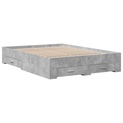 Bed Frame With Drawers Concrete Grey 135X190 Cm Double Engineered Wood