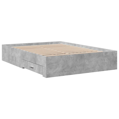 Bed Frame With Drawers Concrete Grey 135X190 Cm Double Engineered Wood