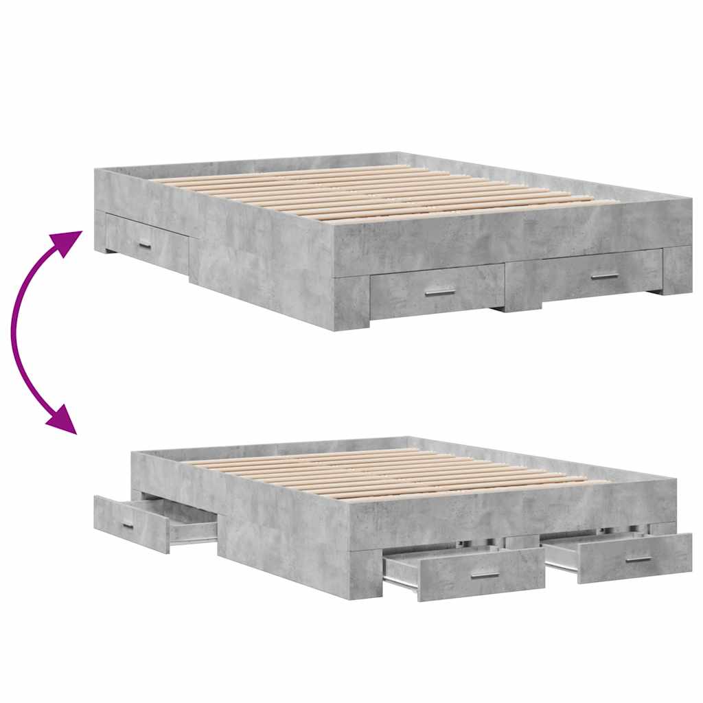 Bed Frame With Drawers Concrete Grey 135X190 Cm Double Engineered Wood