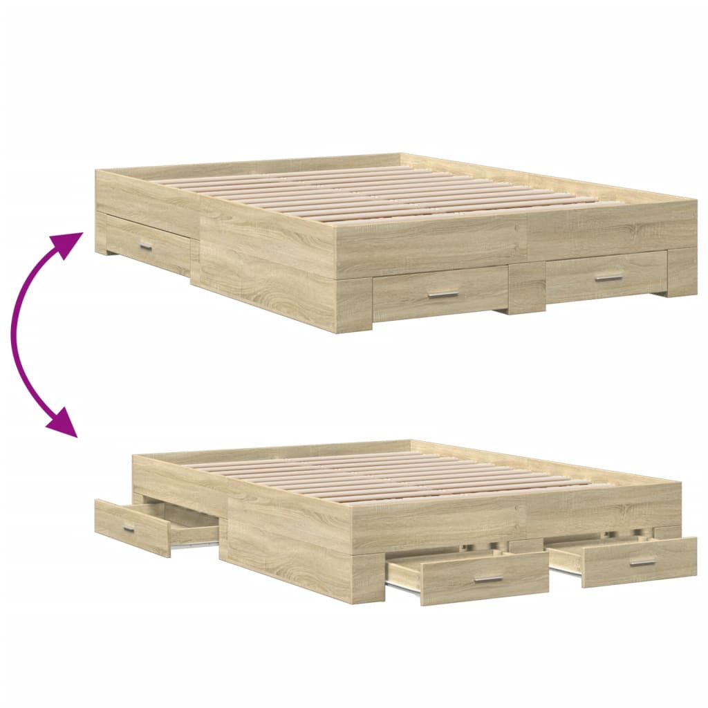 Bed Frame With Drawers Without Mattress Sonoma Oak 120X190 Cm Small Double