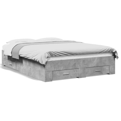 Bed Frame With Drawers Without Mattress Concrete Grey 120X190 Cm Small Double