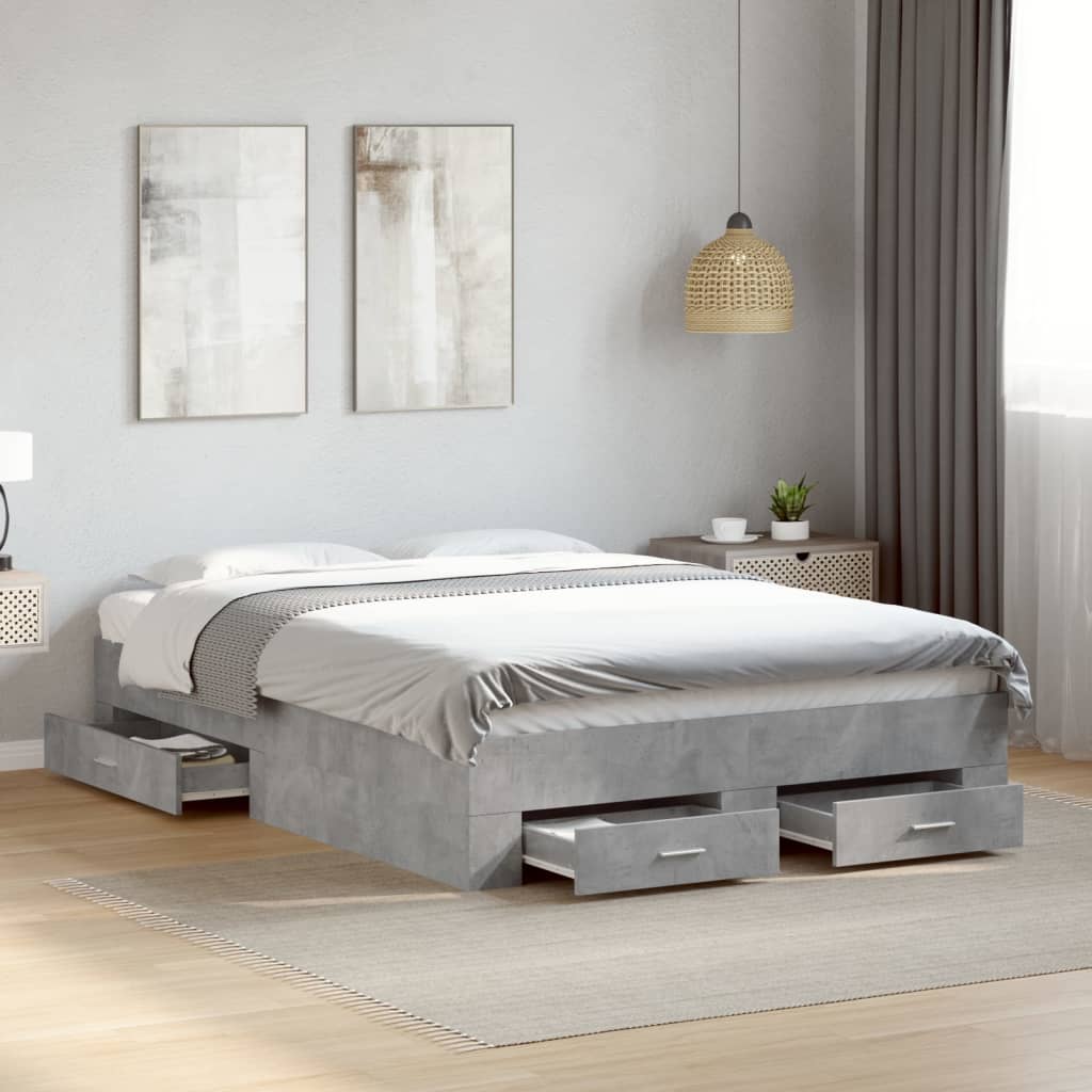 Bed Frame With Drawers Without Mattress Concrete Grey 120X190 Cm Small Double