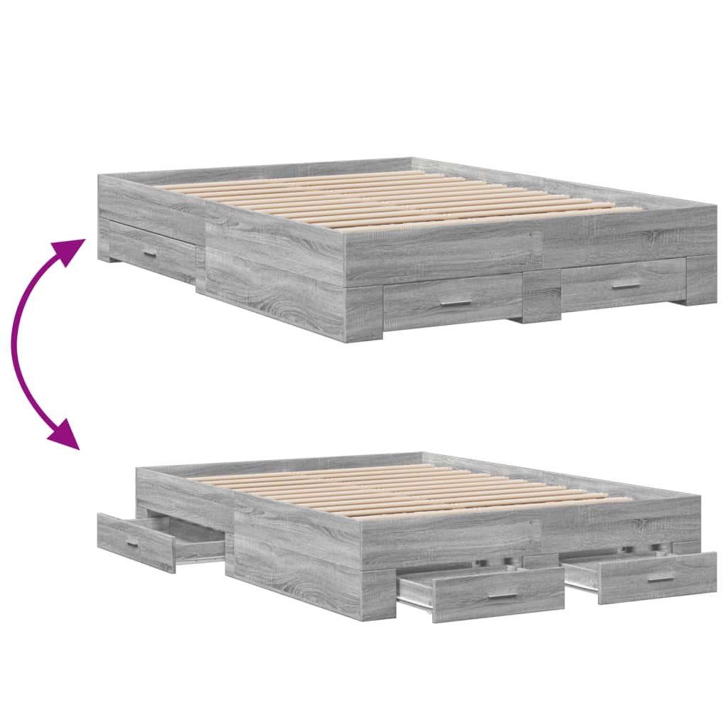 Bed Frame With Drawers Without Mattress Grey Sonoma 120X190 Cm Small Double