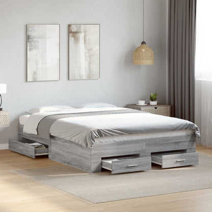 Bed Frame With Drawers Without Mattress Grey Sonoma 120X190 Cm Small Double