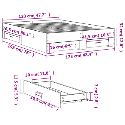 Bed Frame With Drawers Brown Oak 120X190 Cm Small Double Engineered Wood