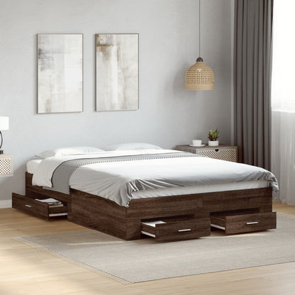 Bed Frame With Drawers Brown Oak 120X190 Cm Small Double Engineered Wood