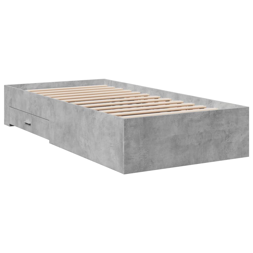 Bed Frame With Drawers Concrete Grey 90X190 Cm Single Engineered Wood