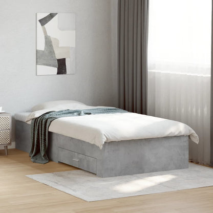 Bed Frame With Drawers Concrete Grey 90X190 Cm Single Engineered Wood