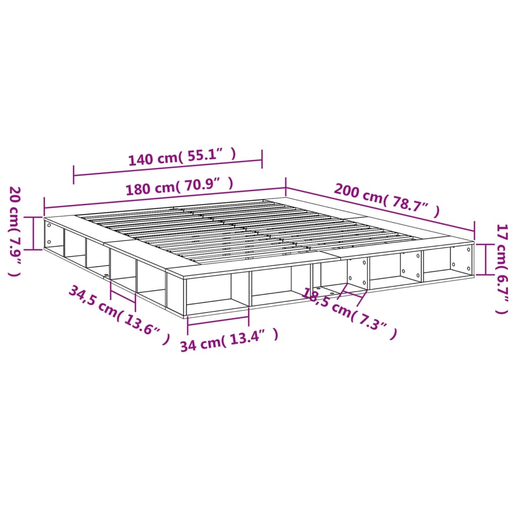 Bed Frame White 180X200 Cm Super King Engineered Wood