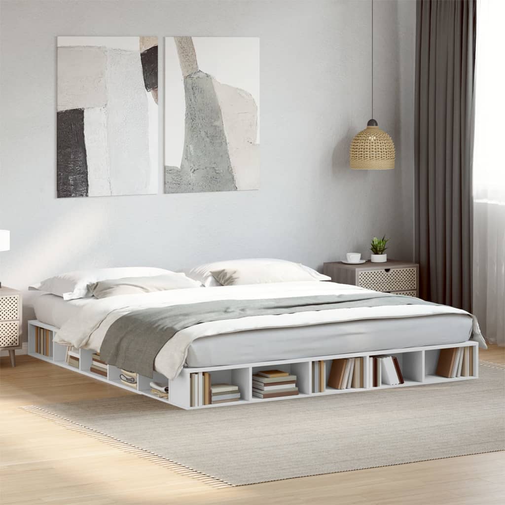 Bed Frame White 180X200 Cm Super King Engineered Wood