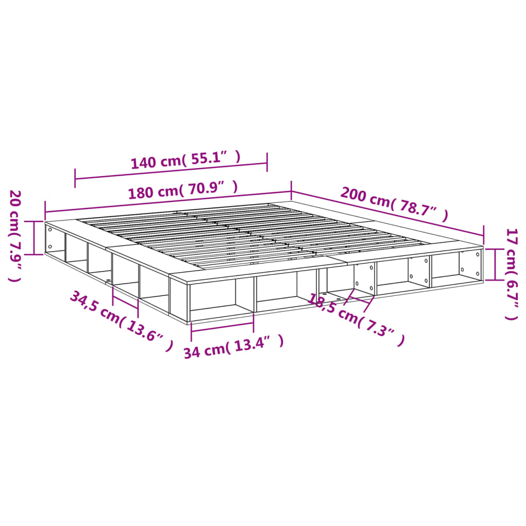 Bed Frame Black 180X200 Cm Super King Engineered Wood