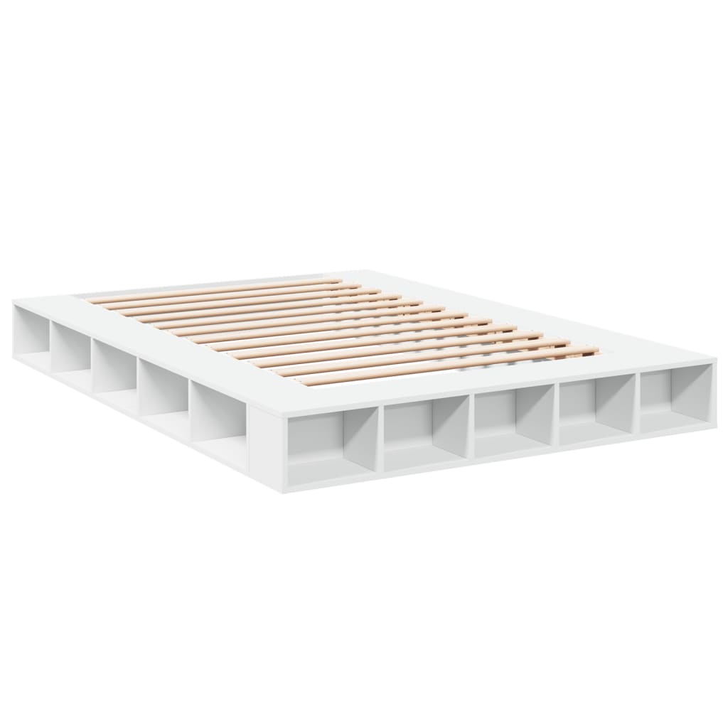 Bed Frame White 150X200 Cm King Size Engineered Wood