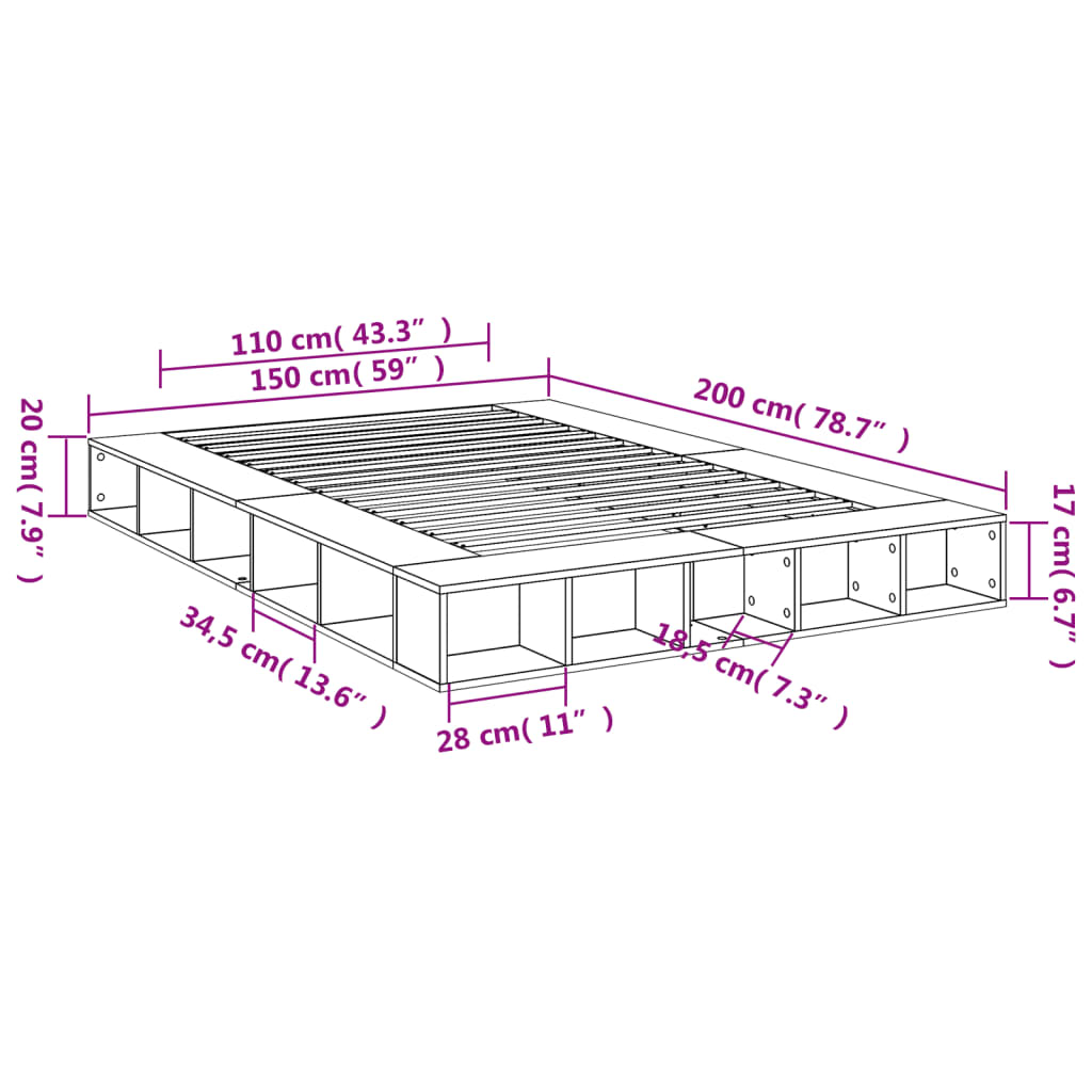 Bed Frame White 150X200 Cm King Size Engineered Wood