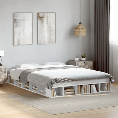 Bed Frame White 150X200 Cm King Size Engineered Wood