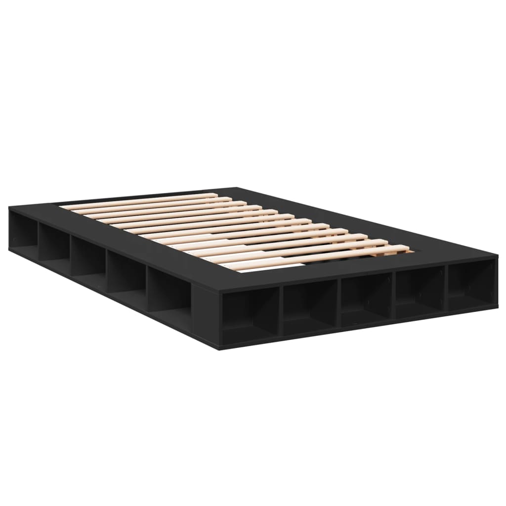 Bed Frame Black 135X190 Cm Double Engineered Wood