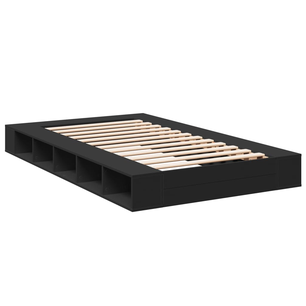 Bed Frame Black 135X190 Cm Double Engineered Wood