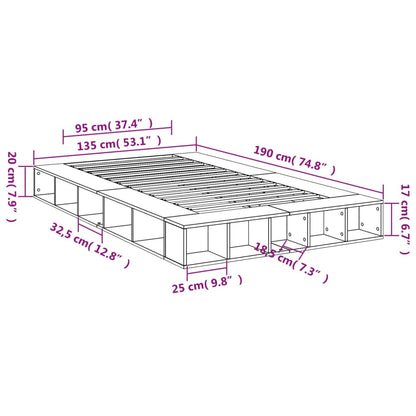 Bed Frame Black 135X190 Cm Double Engineered Wood