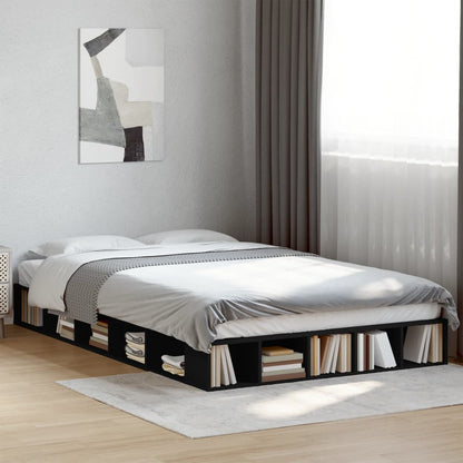 Bed Frame Black 135X190 Cm Double Engineered Wood