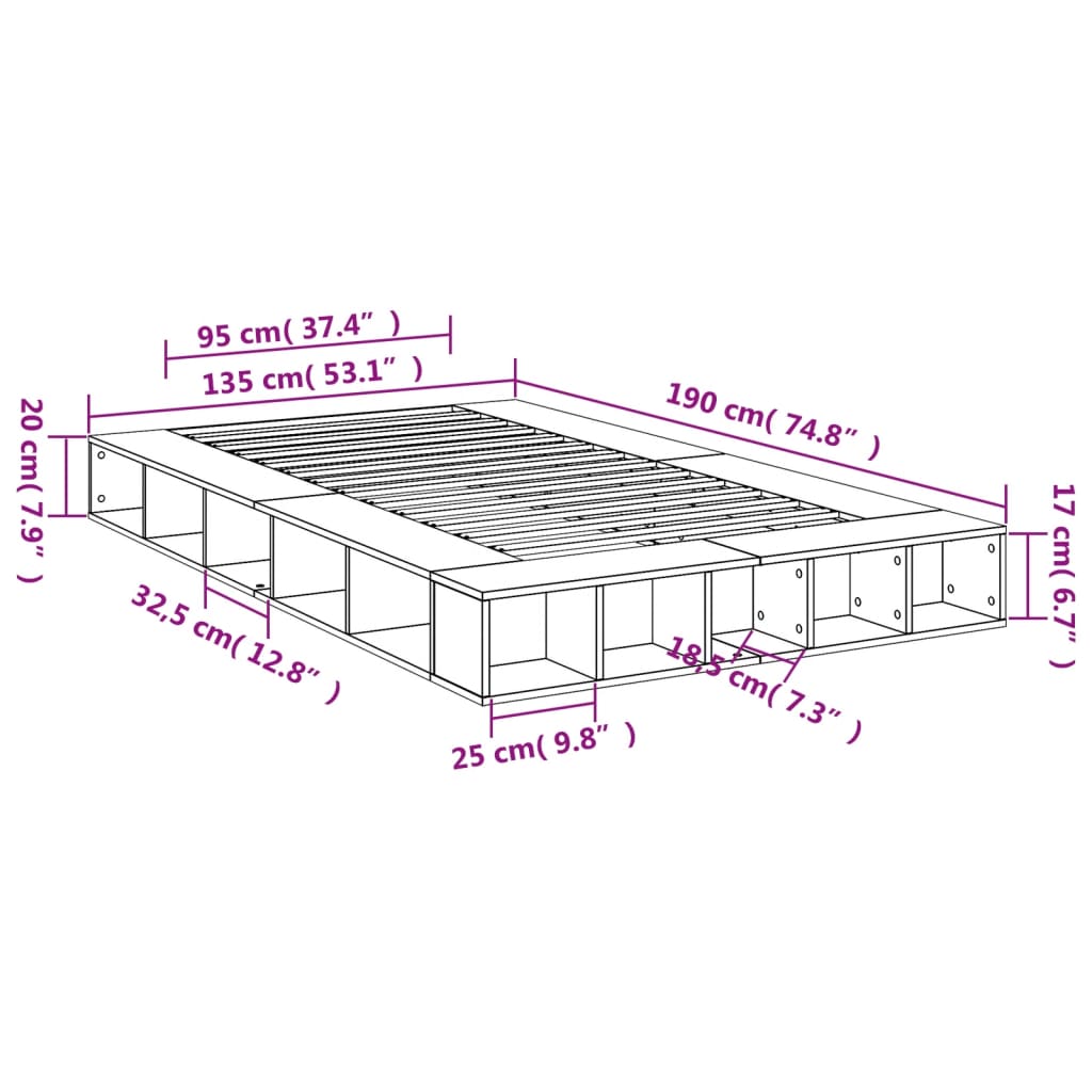 Bed Frame Sonoma Oak 135X190 Cm Double Engineered Wood