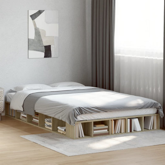 Bed Frame Sonoma Oak 135X190 Cm Double Engineered Wood