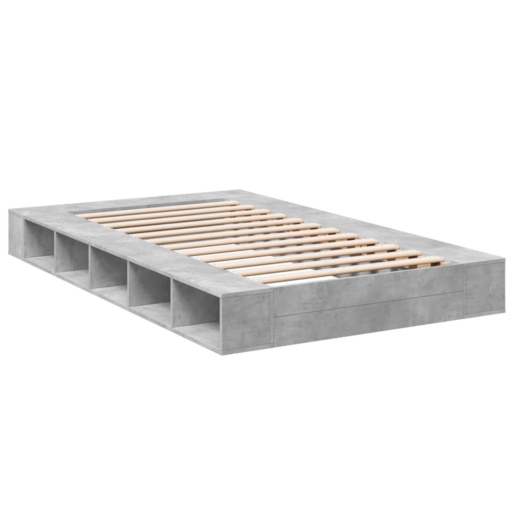 Bed Frame Concrete Grey 135X190 Cm Double Engineered Wood