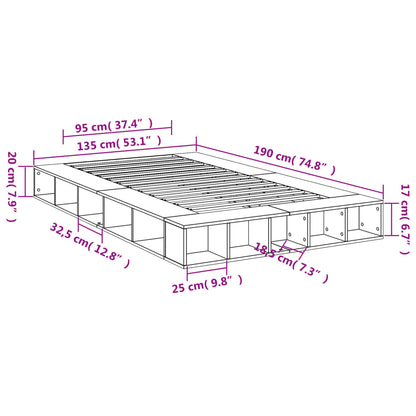 Bed Frame Concrete Grey 135X190 Cm Double Engineered Wood