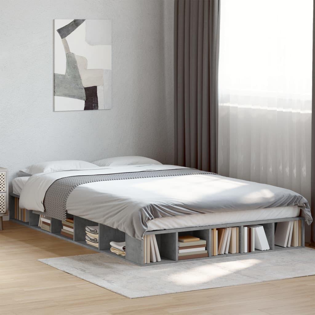 Bed Frame Concrete Grey 135X190 Cm Double Engineered Wood