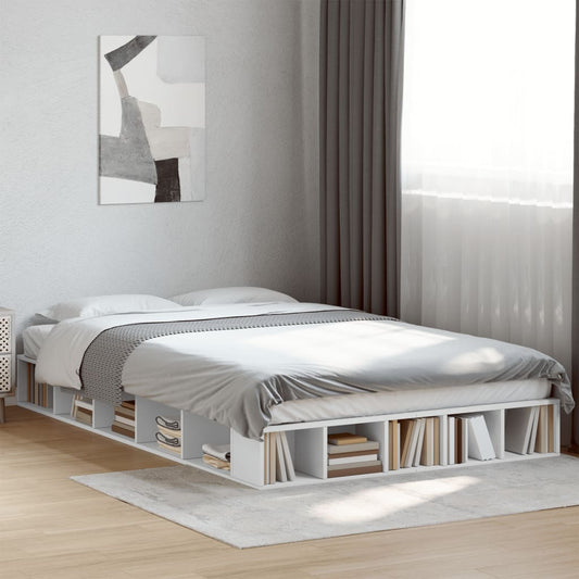 Bed Frame White 120X190 Cm Small Double Engineered Wood