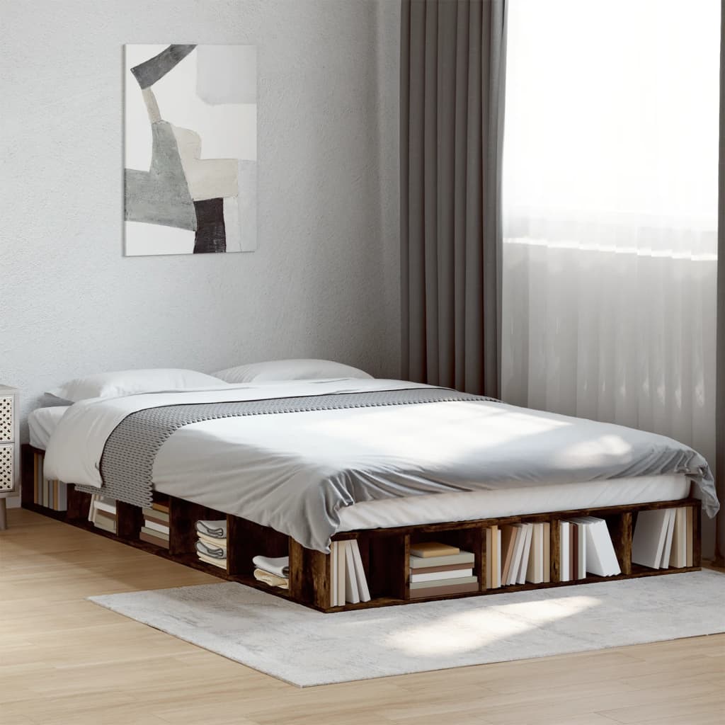 Bed Frame Smoked Oak 120X190 Cm Small Double Engineered Wood