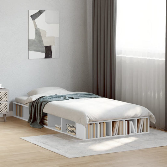 Bed Frame White 90X190 Cm Single Engineered Wood