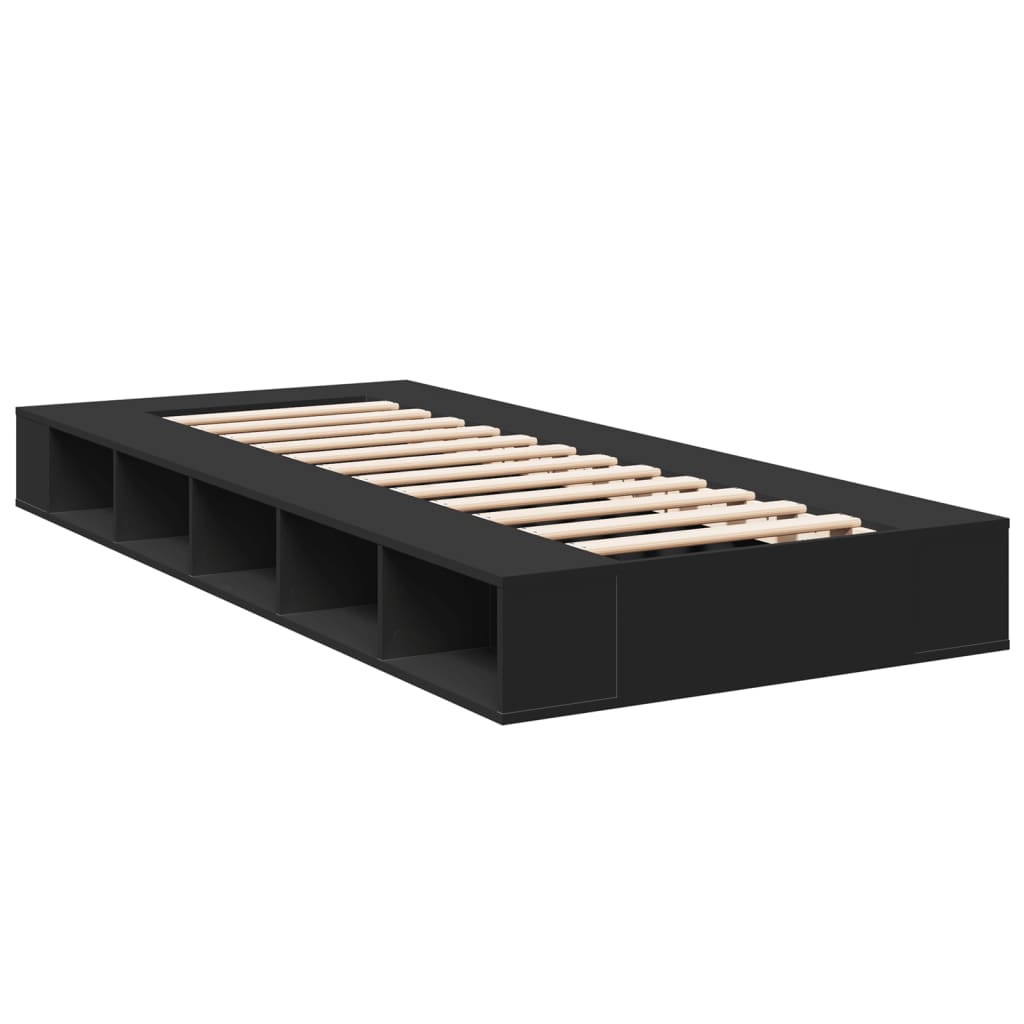 Bed Frame Black 90X190 Cm Single Engineered Wood