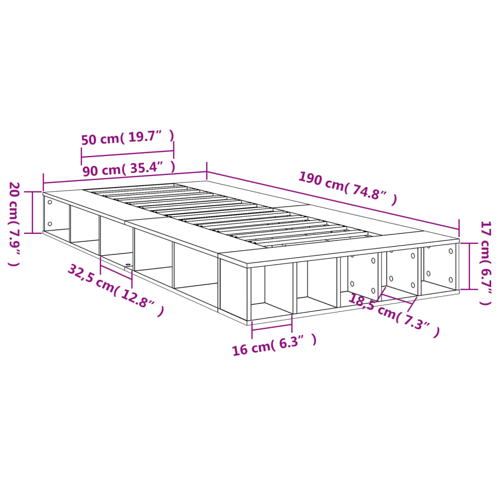 Bed Frame Sonoma Oak 90X190 Cm Single Engineered Wood