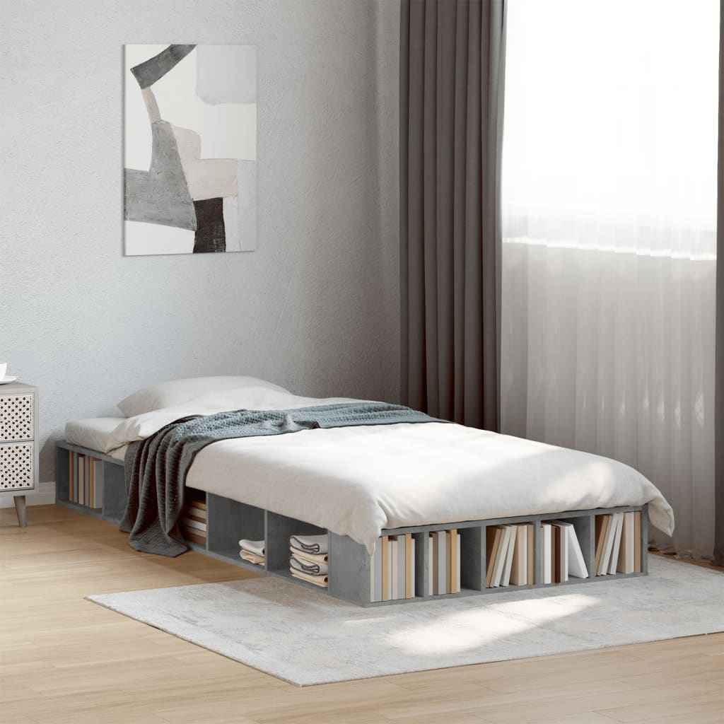 Bed Frame Concrete Grey 90X190 Cm Single Engineered Wood