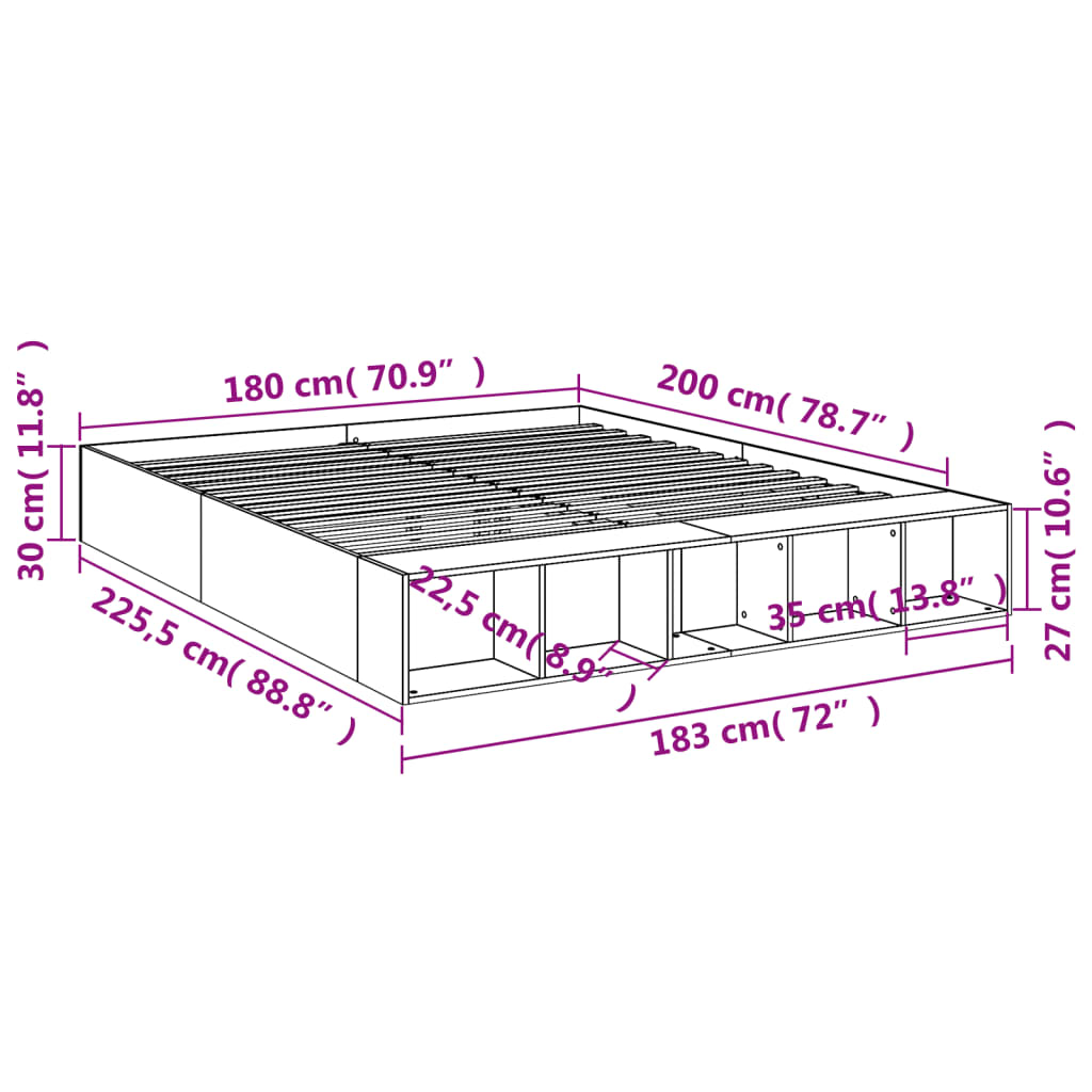 Bed Frame White 180X200 Cm Super King Engineered Wood